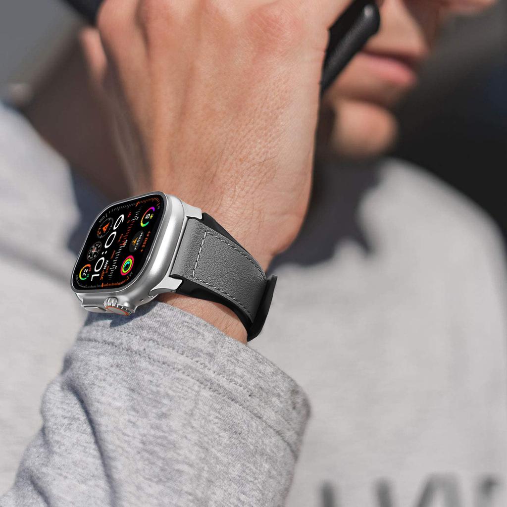 Armband für Apple Watch Serie 10 9 8 7 SE 6 5 4 3 2 1 42mm 41mm 40mm 38mm Silikon+Lederbezogenes Uhrenarmband