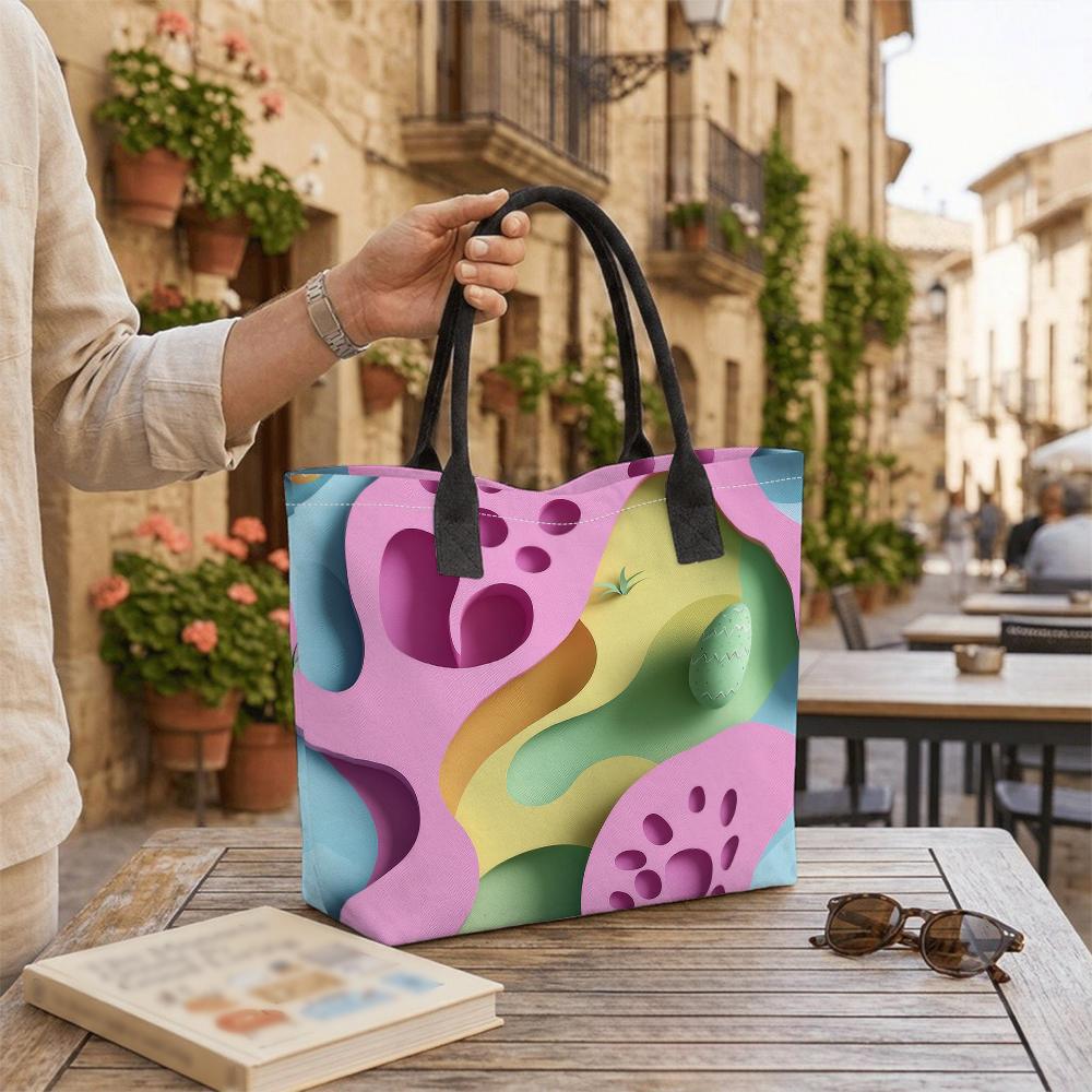 Colorful Geometric Print Casual Tote Bag Large Capacity Fashion Shoulder Bag for Daily Use