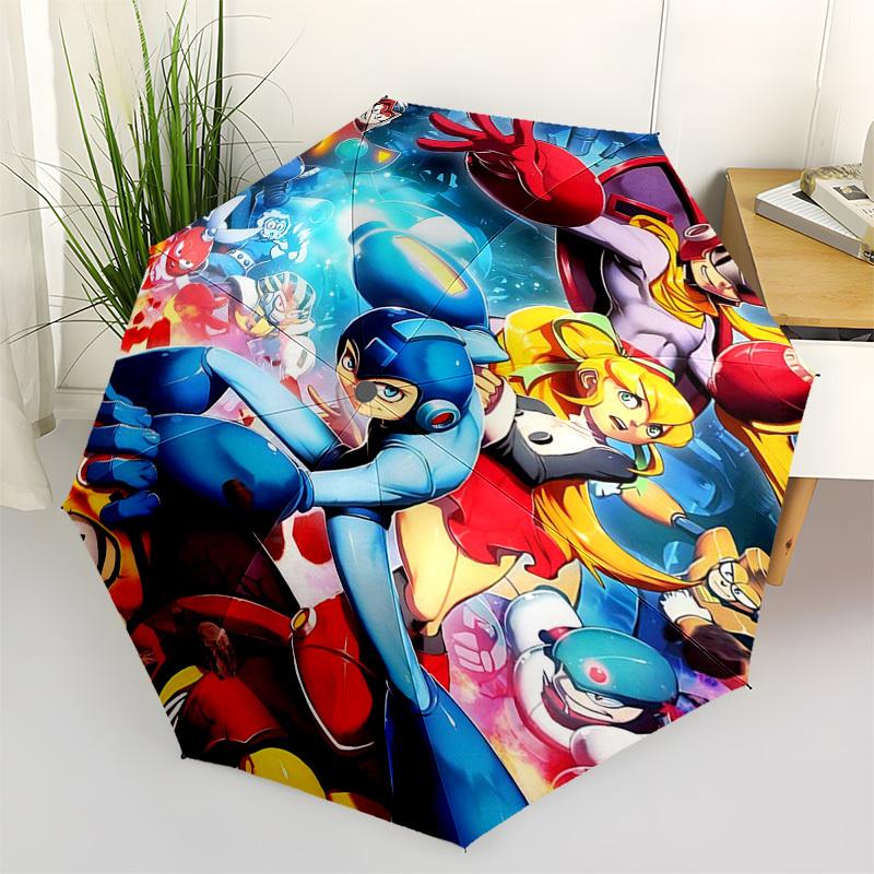 

1pc Mega Man Automatic Opening Folding Umbrella with 8-Bone Iron Frame, Portable Design for Outdoor Use, Perfect Gift for Fans and Travelers.Y040
