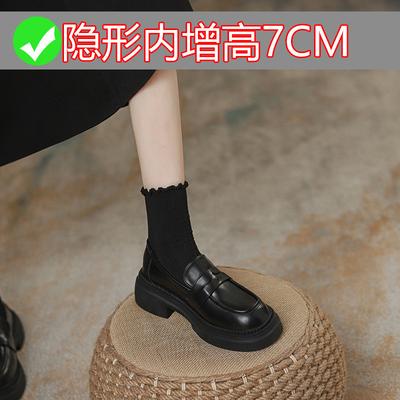 Spring~ Retro Polished Thick-soled Lazy Woman Inner Height Increase 7CM Small Leather Shoes Woman