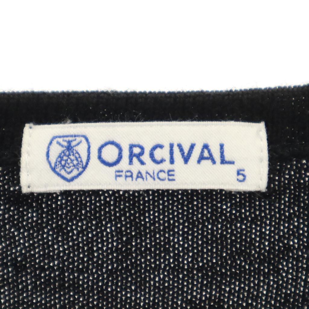 ORCIVAL wool Border Pattern Long sleeve sweater 5 Black series knit Men's Used