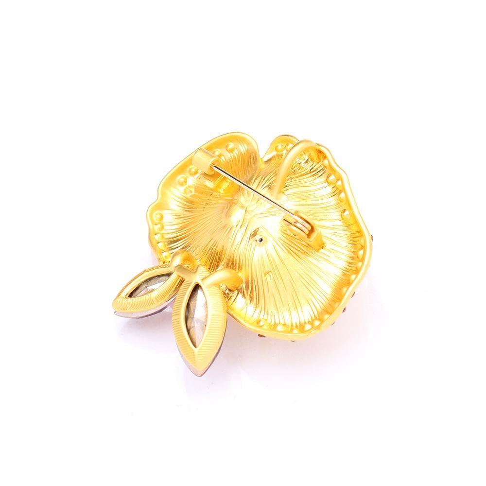 High End Classic Rose Brooch, Artificial Crystal Flower Gold-plated Accessories for Women