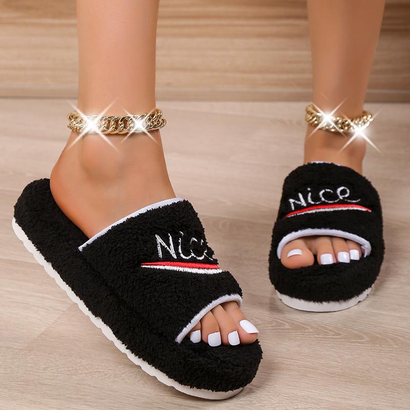 Women Thick Fluffy Faux Fur Slippers Soft Cotton Slippers Fashion Home Bedroom Warm Love Plush Slides Fashion Indoor Floater