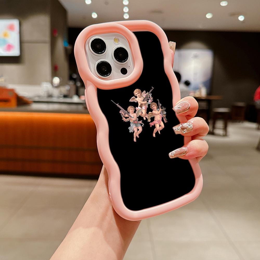 Macaron Soft TPU Phone Case for iPhone 11 12 13 14 15 Pro Max SE X Xs Max XR 6 6s 7 8 14 15 Plus Tecno Camon 19 Realme C35 Cover Ae51 Angel art design