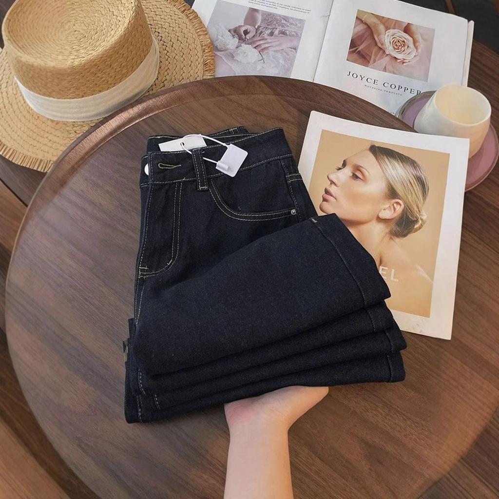 Leopard Splicing Jeans Women Spring and Autumn Big Yards High-waisted Loose Skinny Design Sense Straight Towing Trousers Tide Long Denim Pants