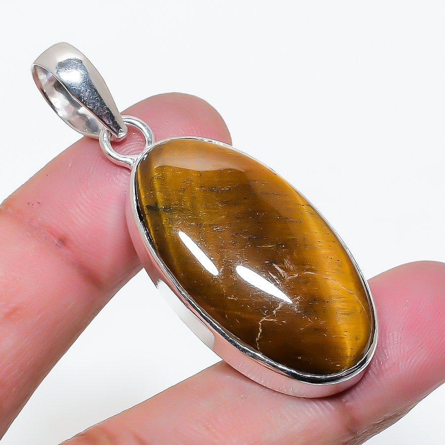 Natural Tiger Eye Gemstone 925 Sterling Silver Jewelry Pendant 2.05" AP-16238