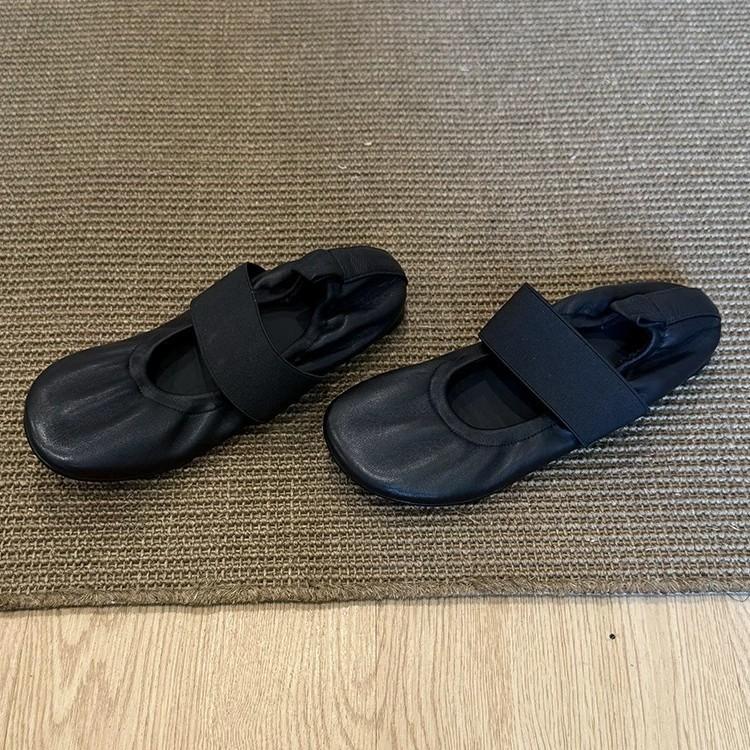 Sheepskin version~ Retro super soft round head shallow mouth one word with Mary Jane single shoes women's versatile ballet flats