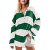 Women's Fashionable Striped Lapel Long Sleeved Sports Casual Pullover Sweatshirt Top