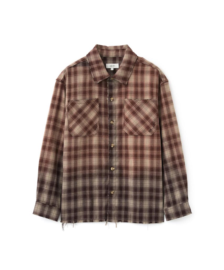 Un Outfit Washed Damaged Check Shirt Brown