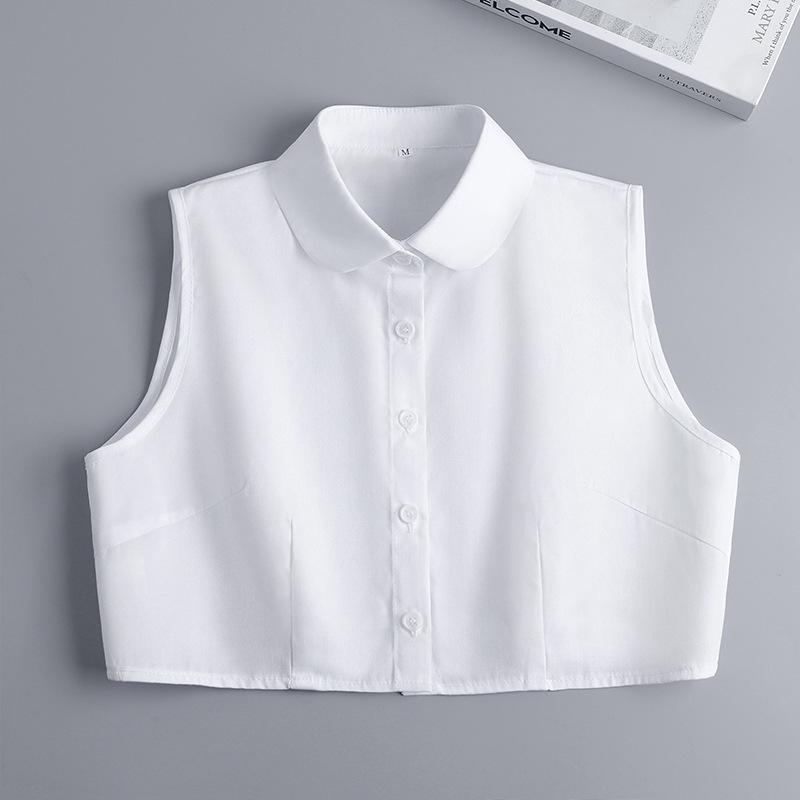 Women's Sleeveless White Shirt with Hooded Sweater Vest and Removable Fake Collar