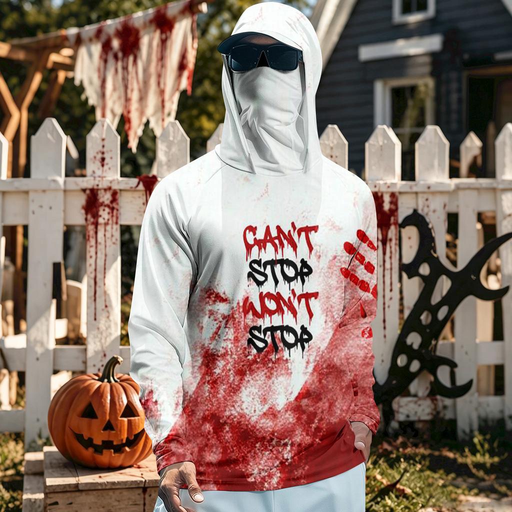 Men's Quick-Dry Long Sleeve Hooded T-Shirt with Sun for Fishing, Fitness and Halloween Activities