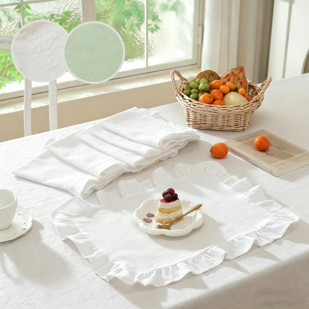 INS French-style Ruffled Edge Place Mat Solid Color Rectangular Afternoon Tea Tableware Mat Cotton Insulated Mat Party