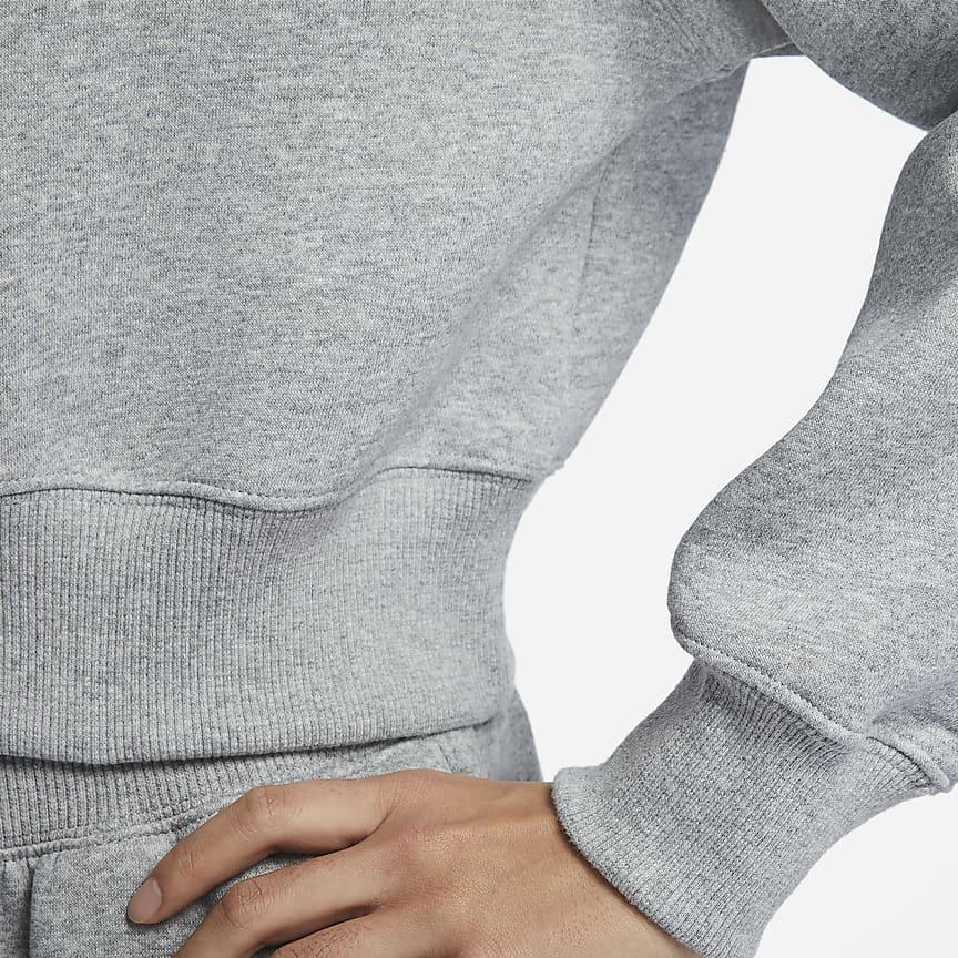 Nike Sportswear Phoenix Fleece Solid Color Short V Neck Fleece Casual Sweatshirt Women Tops Gray FN3652-063