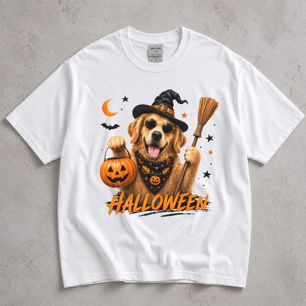 Golden Retriever Witch Halloween Shirt, Spooky Dog Mom Fall Tee, Trick or Treat Apparel, Funny Spooky Season Gift
