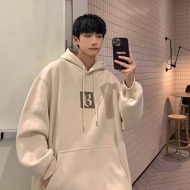 2024 Herbst/Winter Abstrakt Amerikanischer Buchstaben-Print Locker Geschnittener Hoodie für Paare