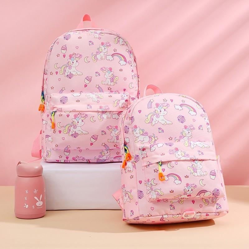 Cross-border Canvas Backpack With Cartoon Print Unicorn Design For Kindergarten Students