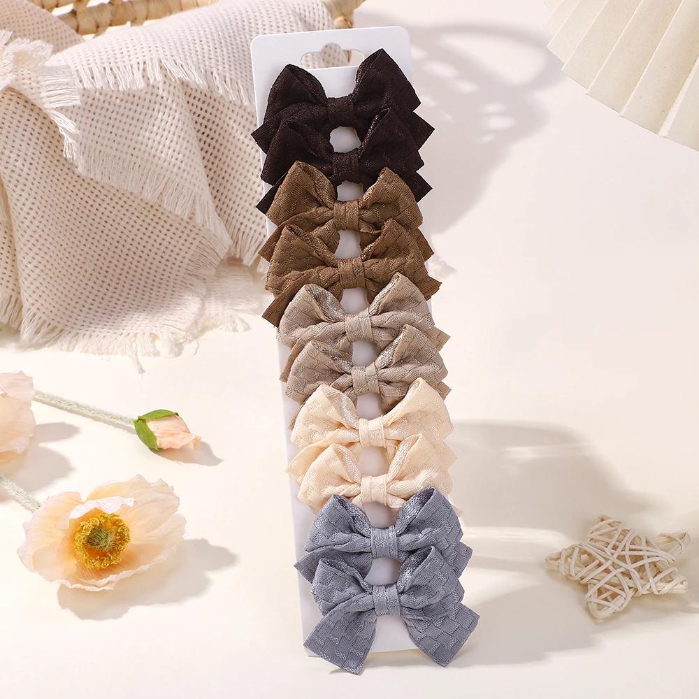 6-10Pcs/set Lattice Hair Bows Hair Clips for Girls Hairpin Handmade Cute Bows Barrettes Headwear Kids Children Hair Accessories