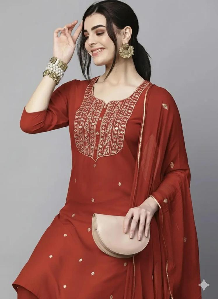 Women Designer Cotton Blend Kurta Pant Dupatta Set Party Wear Top Tunic Kurti Dress