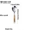 Non-Magnetic Stainless Steel Kitchen Utensil Set: Soup Ladle, Thickened Stir-frying Spatula, and Angled Wooden Handle Spatula.