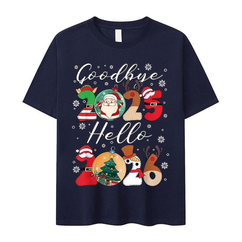 2025 Hello 2026 Tees Happy New Years Christmas Gift Trendy Unisex Cotton TShirts Festive Party Celebration Crewneck Loose Tops