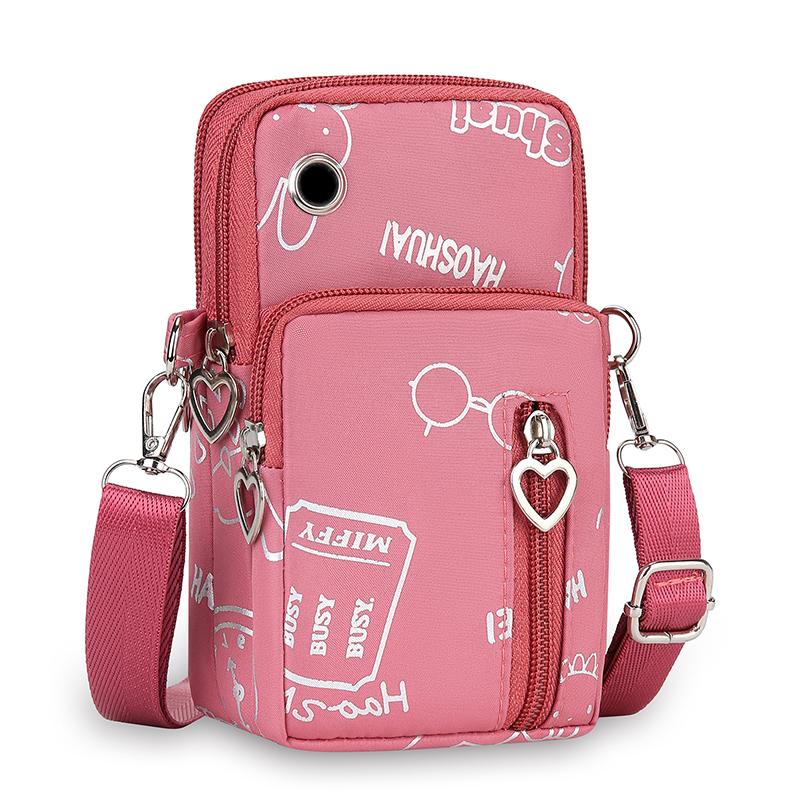 Borsa portatile multifunzionale per telefono, borsa a tracolla in tessuto Oxford, borsa da braccio con cerniera a forma di cuore, borsa a tracolla