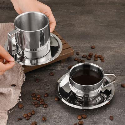 Hochwertige Edelstahl Tasse Becher Kaffeetasse Teetasse Minimalistische Tasse Hitzebeständig Milchbecher Mit Löffel Untertasse Platzset