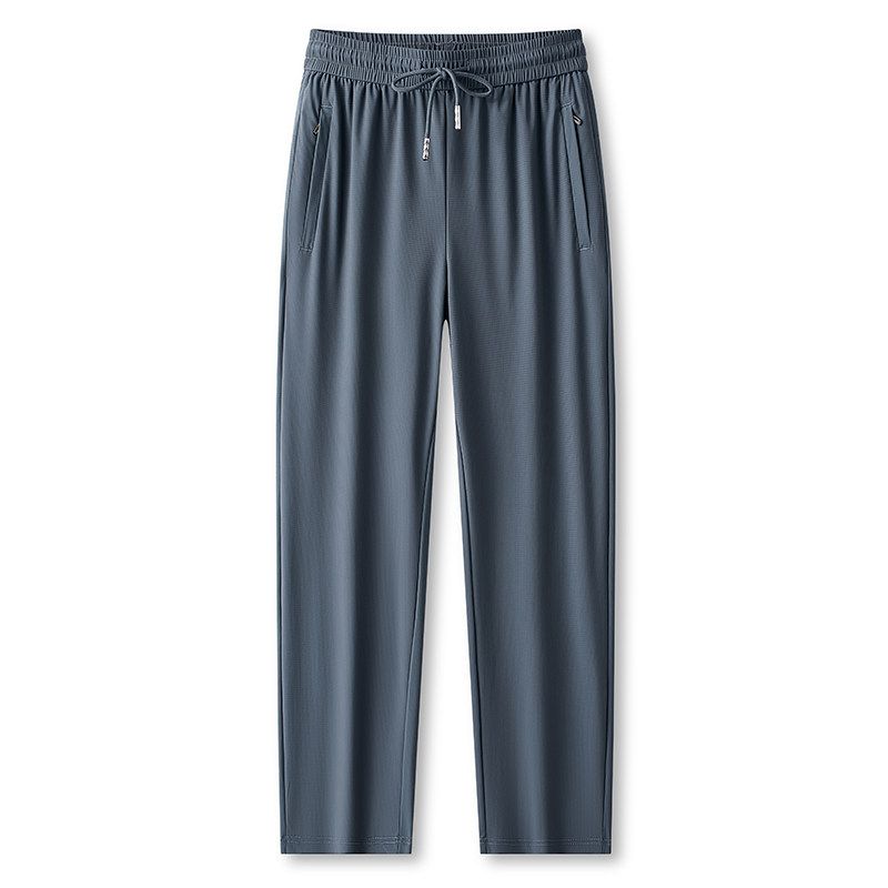 Foreign Trade Export Surplus Summer Men's Elastic Ice Silk Loose Straight-Leg Sports Quick-Dry Cool Casual Long Pants