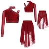 Girls Dance Costume Set Sparkly Rhinestones Crop Top with High-Low Chiffon Skirt