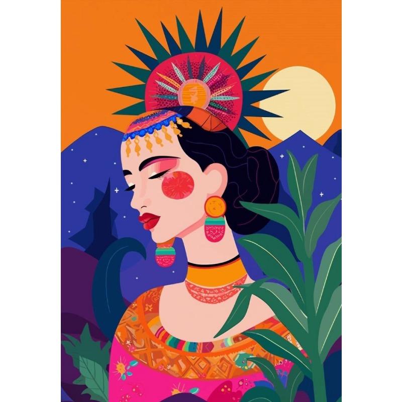 Woman Flower Plants Ethnic Latinx Poster Print Canvas Painting Latina Eclectic Maximalist Wall Art Picture for Room Home Decor