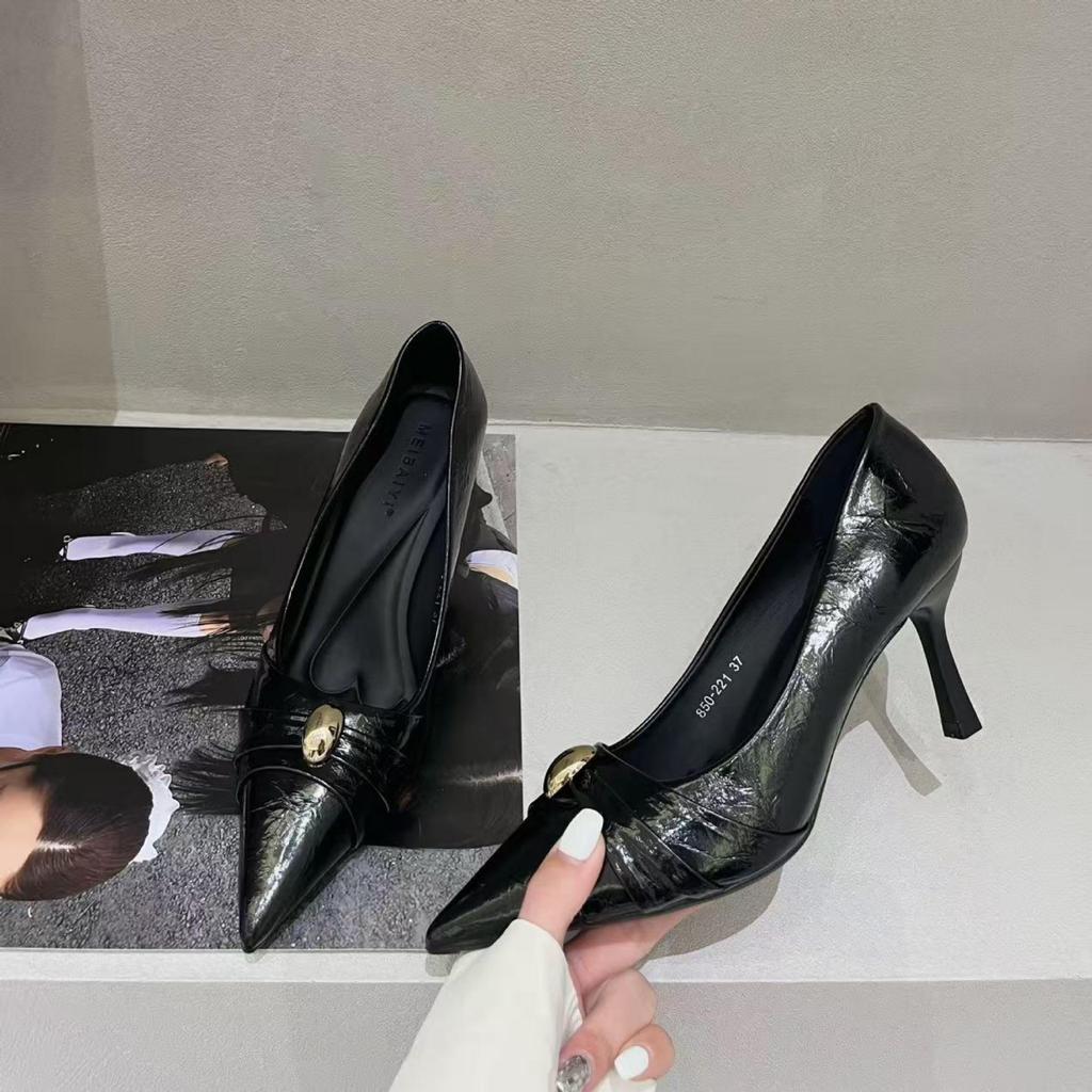 Women's Black Stiletto Heels with Metal Buckle - Autumn 2025 Collection