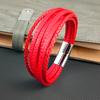 Bright Red Multi-layer Leather Women's Bracelet Stainless Steel Buckle Magnet Punk Men's Jewelry Wholesale Free Shipping