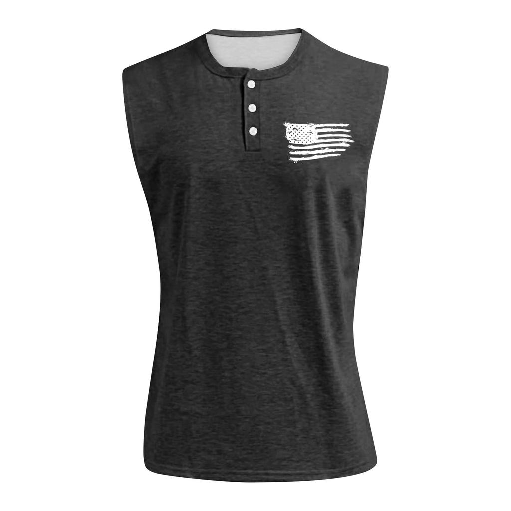 Men's Summer Independence Day Printed Sports Button Pocket Sleeveless Vest