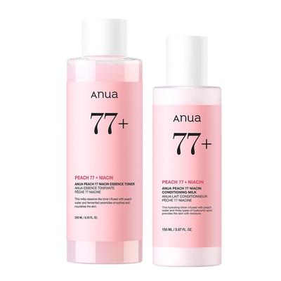 ANUA Peach 77 Niacin Essenz Toner 250ml Peach 77 Niacin Pflegemilch 150ml Set Hautstrahlend Trockene Mischhaut Peach Niacin Essenz Toner Lotion