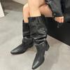 Fashion New Popular Shoes for Women  Knee High Boots Red Black White Tall Boots Woman Pleated Low Heel Casual Leather Female Long Shoes