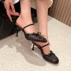 396-3 Holiday wind summer new Mori literary hand-woven hollow bow bag head thin heel high heel slippers