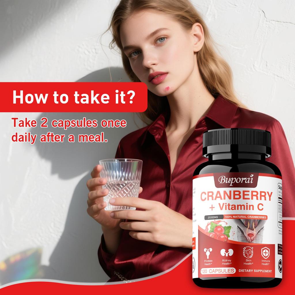 Cranberry + Vitamin C Nahrungsergänzung zur Unterstützung des Harnwegs- und Immunsystems, der Herz-Kreislauf-Gesundheit
