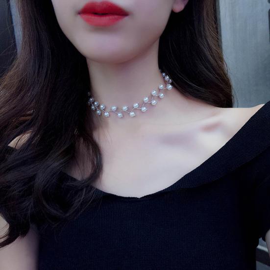 Women Faux Pearl Choker Collar Necklace Clavicle Chain Pendant Jewelry Gift for Wedding Party Club