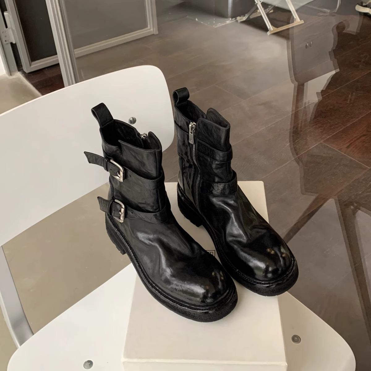 

Британские ботинки Мартин женские 2024 весна и осень новые с пряжкой на толстой подошве тонкие локомотивные короткие ботинки 35 чёрный