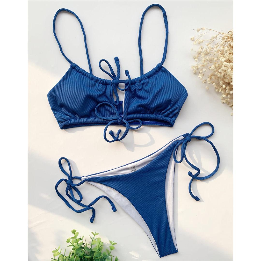 

мода сексуальный шнуровка ребристый бразильский бикини женский купальник женский купальник из двух частей бикини комплект купальный костюм купальный костюм плавание S синий