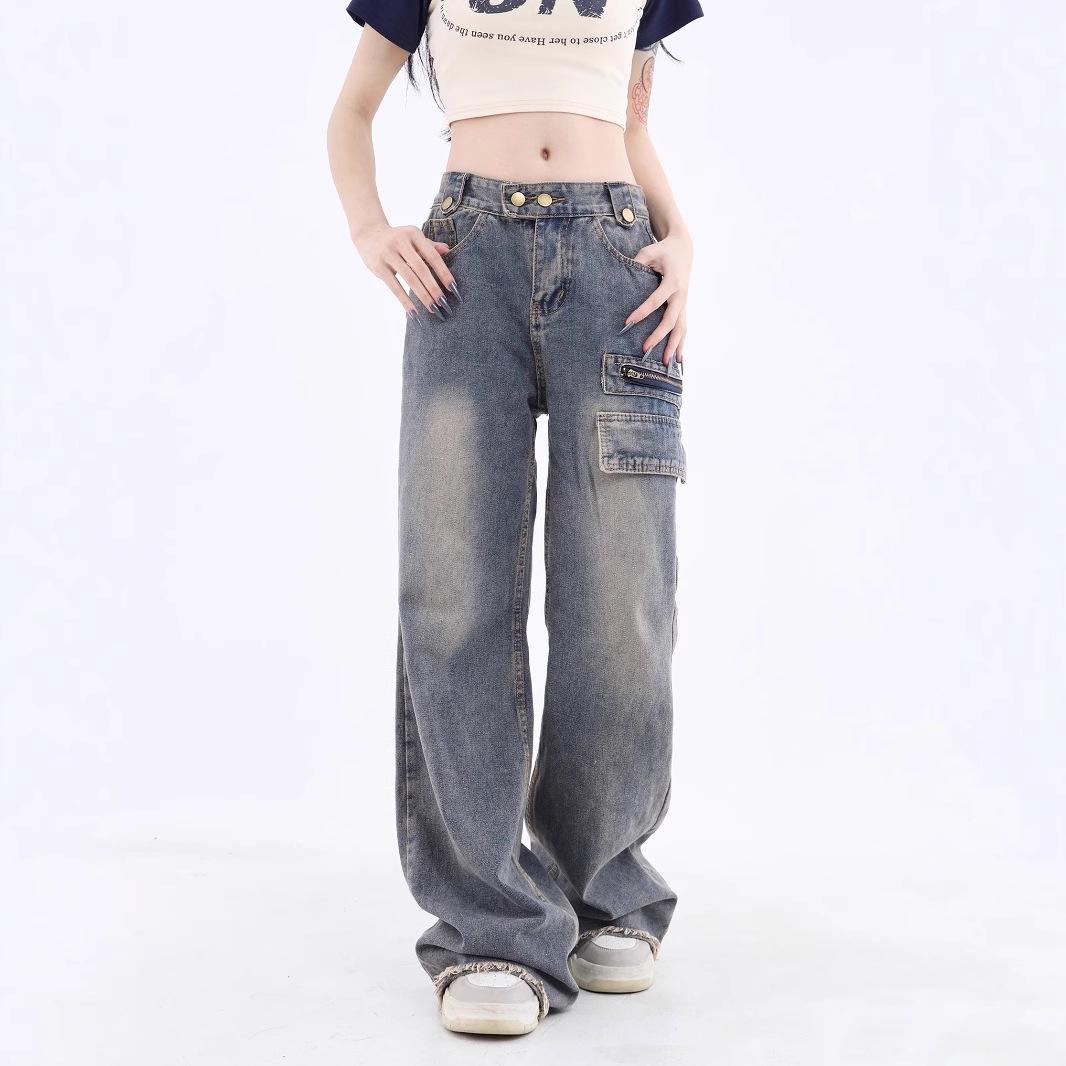 

2025 Plus Size High Waist Retro Distressed Wide Leg Jeans for Women XXXL