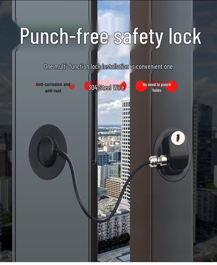 Child Safety Lock: Refrigerator, Window & Sliding Door Latch with Steel Wire – Fall Prevention & High-Rise Protection.