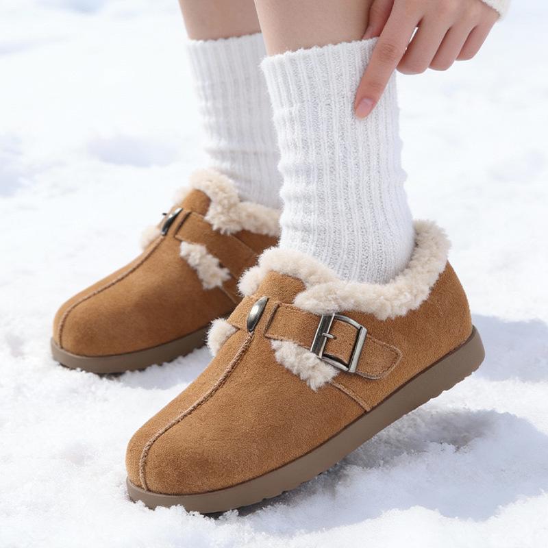 Winter retro velvet thickened flat-bottomed Birkenstocks women's non-slip plush inner warm cotton shoes versatile casual shoes