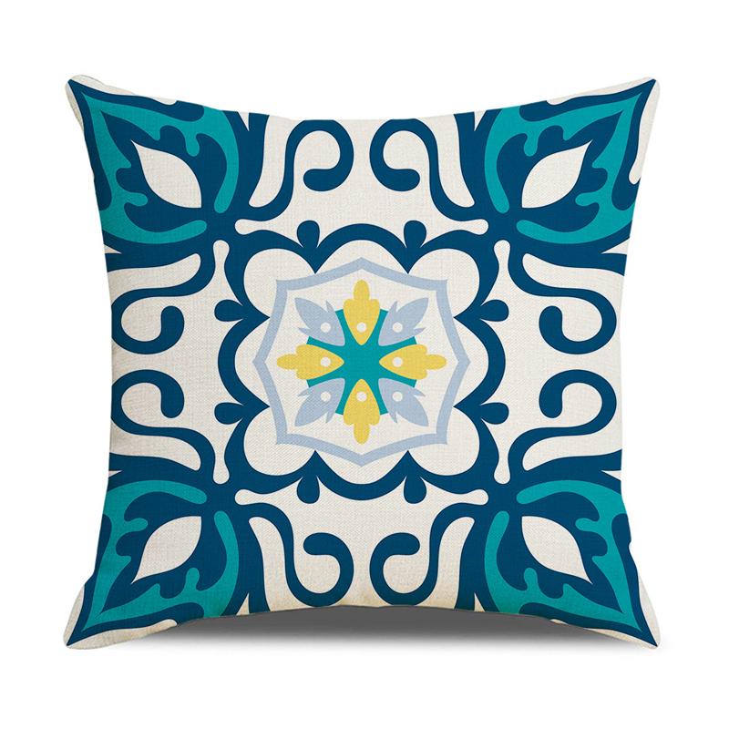 Cushion Cover Pillow Case Cotton Linen Geometric Print Sofa Home Decor 18"