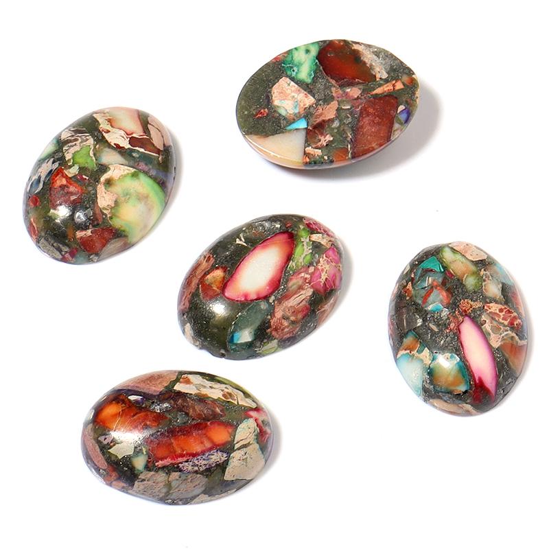 2pcs/lot Natural Stone Cabochon Colorful Imperial Jasper Oval Beads Gemstone Cabochon For DIY Necklace Rings Jewelry Accessories