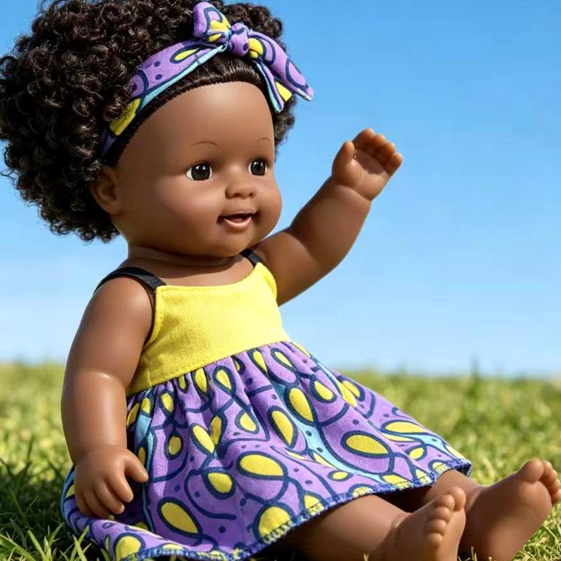 Realistic Black Doll 30cm Soft Vinyl African Girl Talking Toy with Sound Interactive Plush Gift for Kids Play