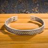 Vintage Open Cuff Bracelet Men Women Ethnic Woven Style Plated Copper Bangle With Heart Sutra Design