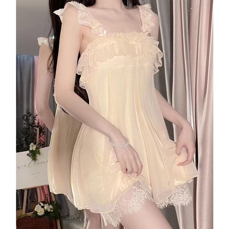 Spring Nightdress Women Lace Sweet Nightgown Home Dress Pajamas Summer Girl Princess Style Soft Sleepwear Nightwear Outwear