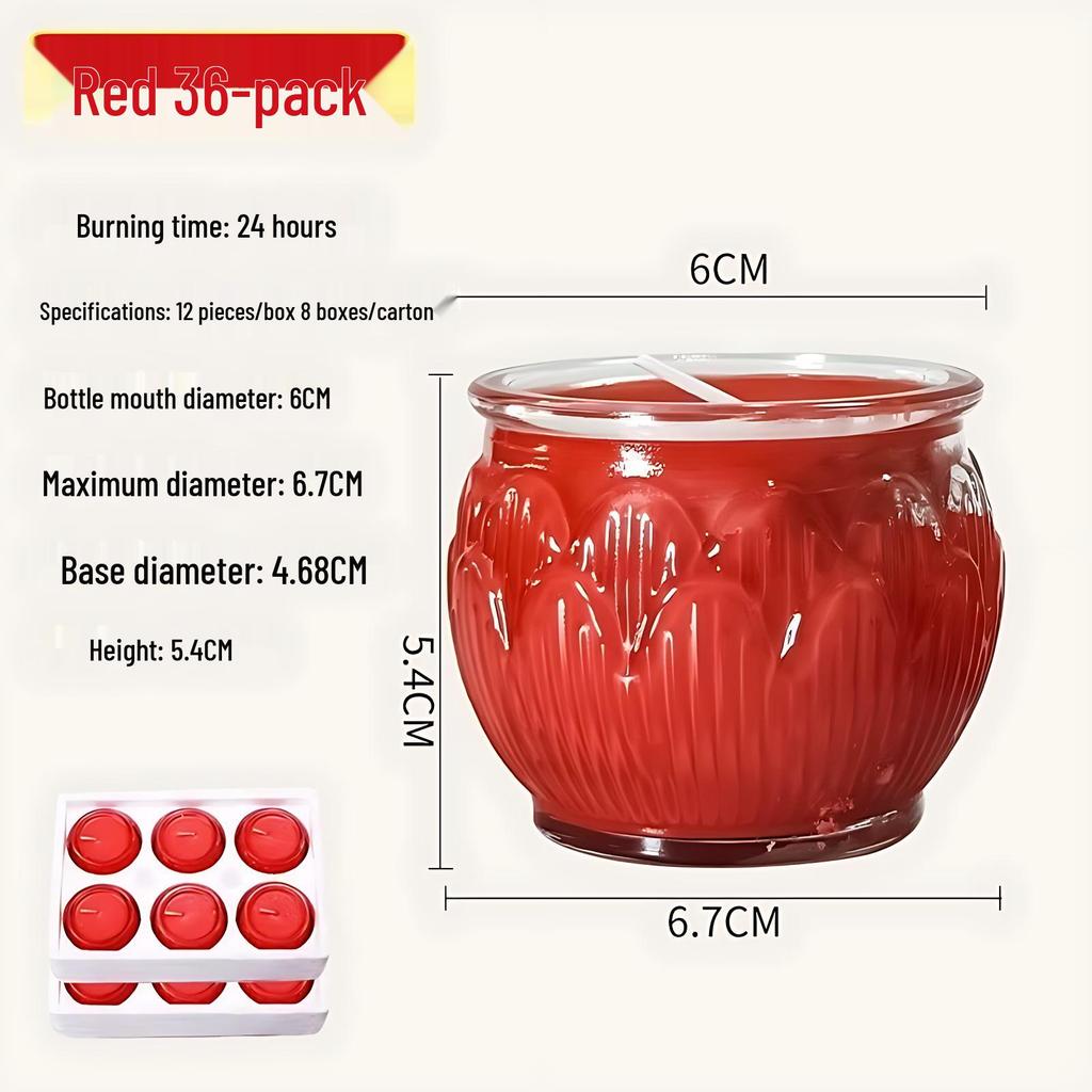 Smokeless Lotus Glass Oil Lamp - 24-Hour Ghee Candle for Buddha Offerings