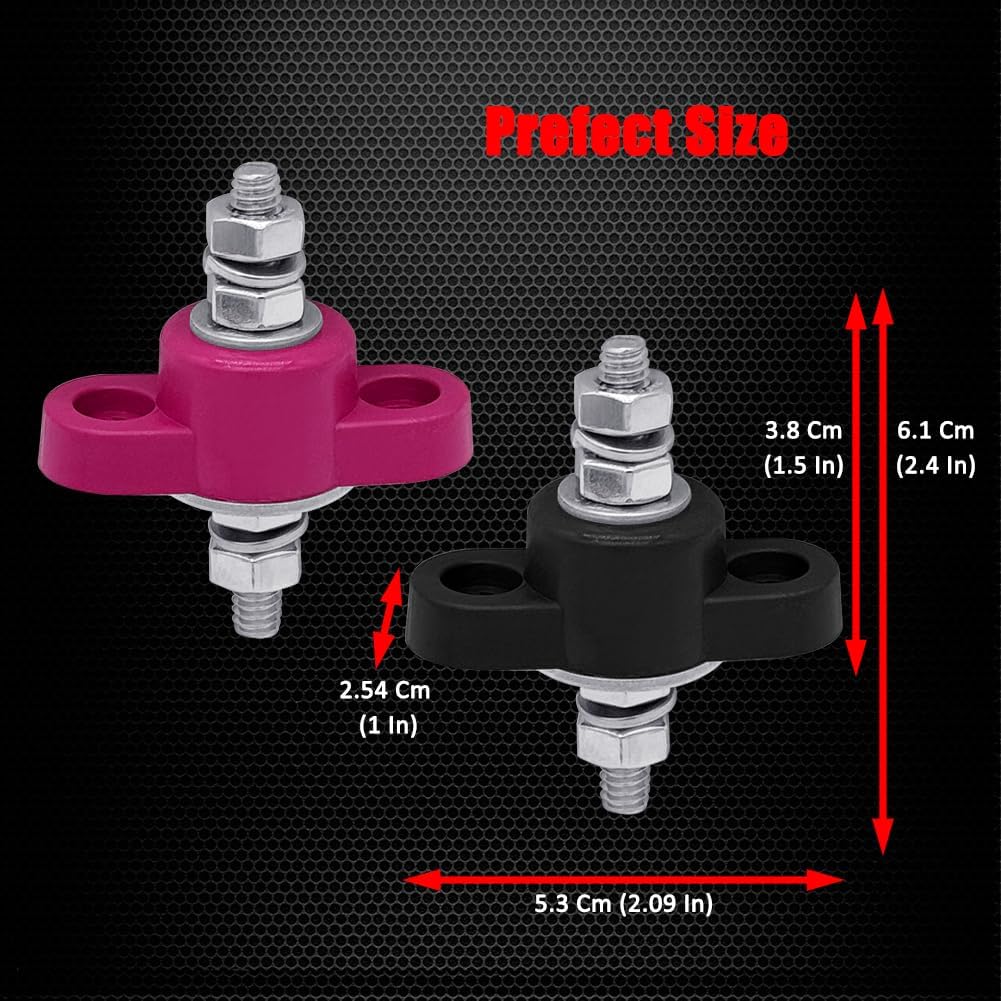 1/4" Stud Remote Battery Terminals 12V 150A, Ampper M6 Single Stud Battery Junction Post Thru Panel Remote Terminal Jumper Post Feed Through W/Cover
