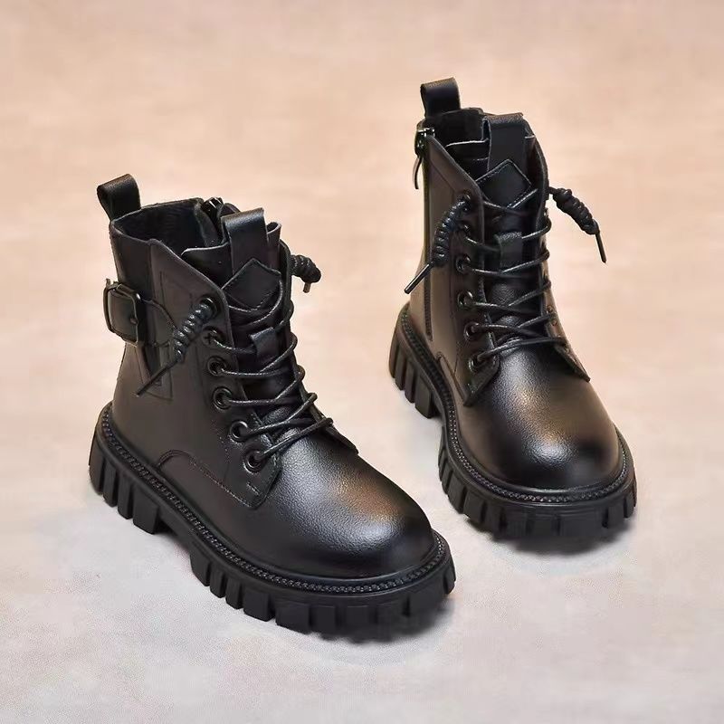 Moda Versatile Cizme Martin pentru copii Băieți Frumoși Walk Show Pantofi din piele Cizme scurte Fete Cizme negre pentru băieți